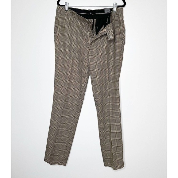 NWT Men's River Island Plaid Trouser Pants Skinny Fit Brown Black Size 32 - Picture 3 of 8